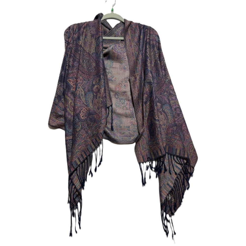 Pashmina 100% Purple Paisley Floral Scarf Wrap Shawl with Fringe Trim Boho